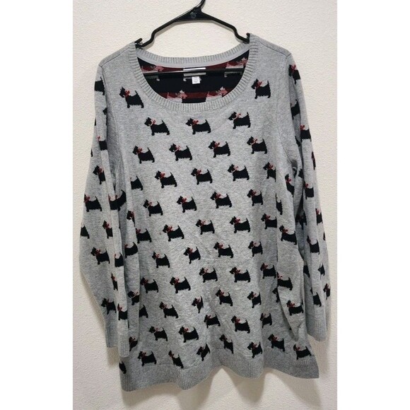 Charter Club Gray Crew Neck Sweater Scottie Dog Women 2X  Farm Novelty Whimsical - Picture 1 of 4
